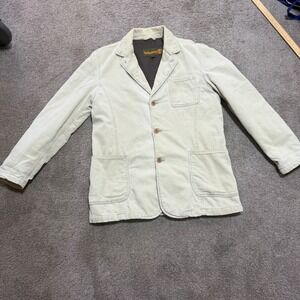 Timberland Mens Corduroy Blazer Jacket Cream Beige Wool Lined Size L Large